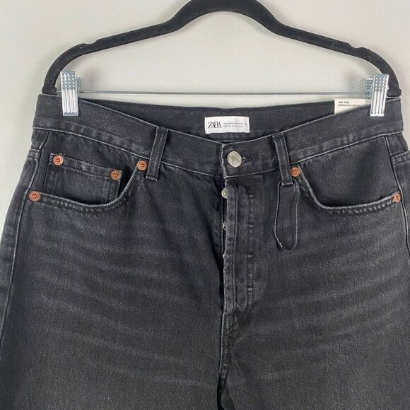 Zara Retro Cycling Shorts Womens Size 32 Cutoff Denim Bermuda Black Button Fly - Picture 2 of 12